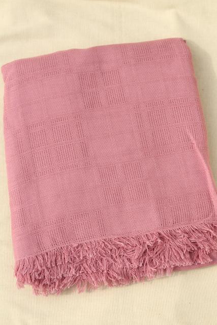 photo of vintage hand woven cotton tablecloth & fringed napkins, country rose pink #3