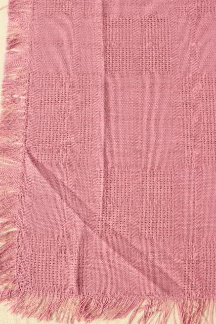 photo of vintage hand woven cotton tablecloth & fringed napkins, country rose pink #4