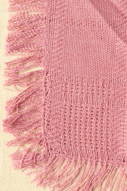 photo of vintage hand woven cotton tablecloth & fringed napkins, country rose pink #6