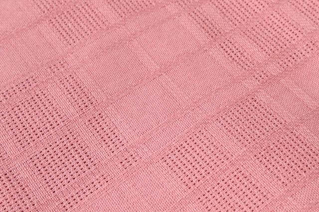 photo of vintage hand woven cotton tablecloth & fringed napkins, country rose pink #7