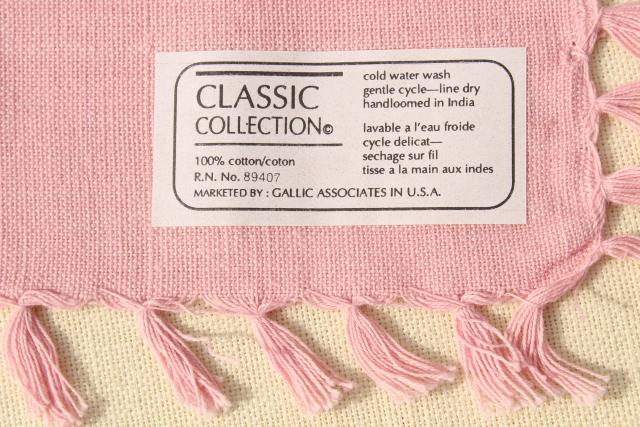 photo of vintage hand woven cotton tablecloth & fringed napkins, country rose pink #10
