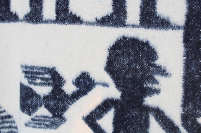photo of vintage hand woven wool or alpaca Indian blanket blue & white figures traditional design #4