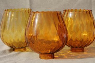 catalog photo of vintage hand-blown art glass lamp globes, new old stock lot amber glass lamp shades