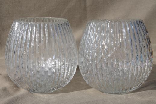 photo of vintage hand-blown art glass lamp globes, new old stock lot bamboo textured glass lamp shades #1