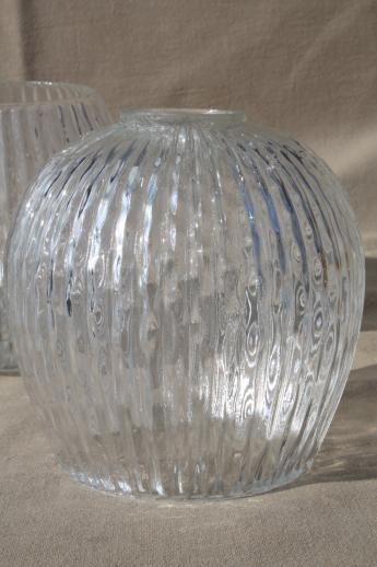 photo of vintage hand-blown art glass lamp globes, new old stock lot bamboo textured glass lamp shades #3