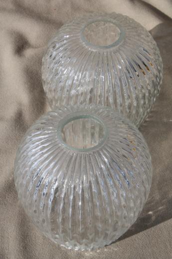 photo of vintage hand-blown art glass lamp globes, new old stock lot bamboo textured glass lamp shades #4