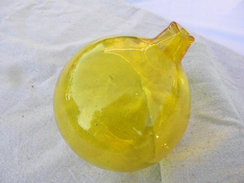 photo of vintage hand-blown glass orb, witches ball or fishing new float? bright yellow #1
