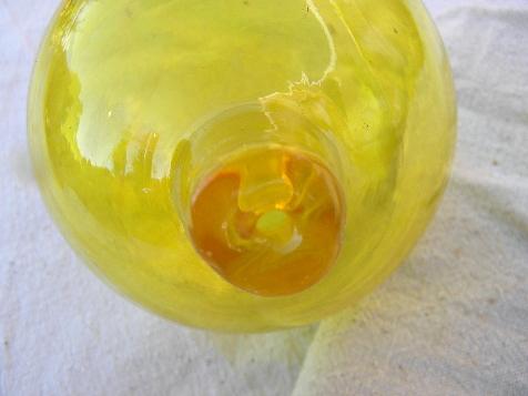 photo of vintage hand-blown glass orb, witches ball or fishing new float? bright yellow #3