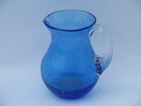 photo of vintage hand-blown optic & crackle glass pitchers lot, shades of blue #2