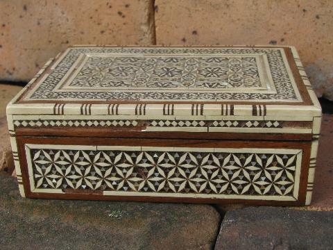 photo of vintage handcrafted wood jewelry chests, incense boxes from Syria #3