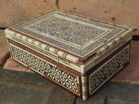 photo of vintage handcrafted wood jewelry chests, incense boxes from Syria #5