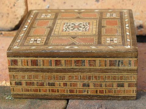 photo of vintage handcrafted wood jewelry chests, incense boxes from Syria #8