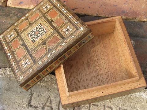 photo of vintage handcrafted wood jewelry chests, incense boxes from Syria #9