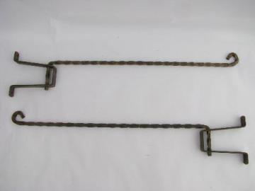 catalog photo of vintage hand-forged wrought iron shutter curtain rods w/ pivot brackets