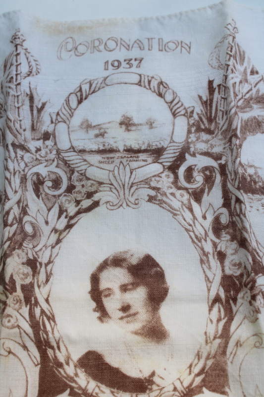photo of vintage handkerchief 1937 Coronation Queen Mary sepia tone photo print England souvenir  #2
