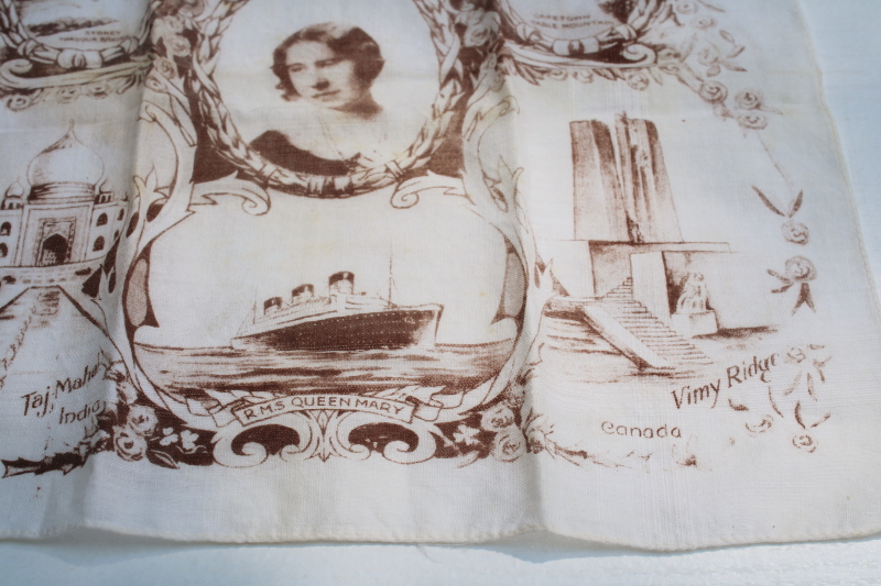 photo of vintage handkerchief 1937 Coronation Queen Mary sepia tone photo print England souvenir  #3