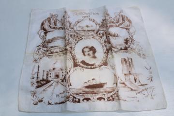 catalog photo of vintage handkerchief 1937 Coronation Queen Mary sepia tone photo print England souvenir 