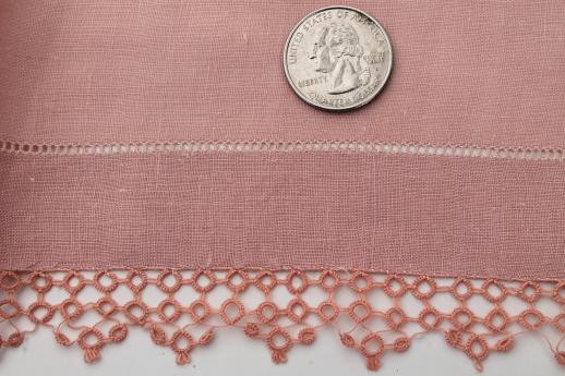 photo of vintage handkerchief linen towels w/ tatted lace edging, pretty pastel powder room towels #6