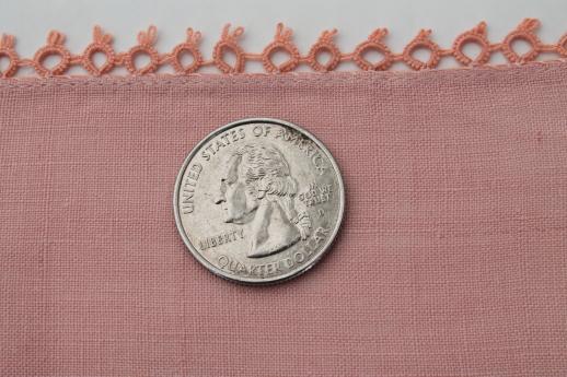 photo of vintage handkerchief linen towels w/ tatted lace edging, pretty pastel powder room towels #7