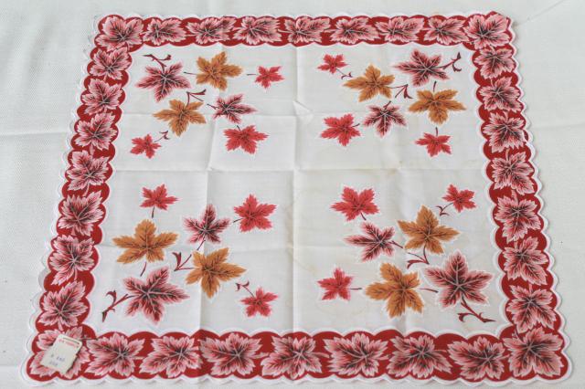 photo of vintage handkerchiefs lot, autumn leaves & floral prints, printed cotton hankies #4