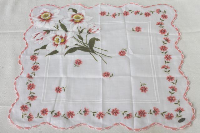 photo of vintage handkerchiefs lot, autumn leaves & floral prints, printed cotton hankies #7