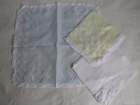 photo of vintage handkerchiefs lot, cotton lace trimmed hankies in white, pastel colors #2