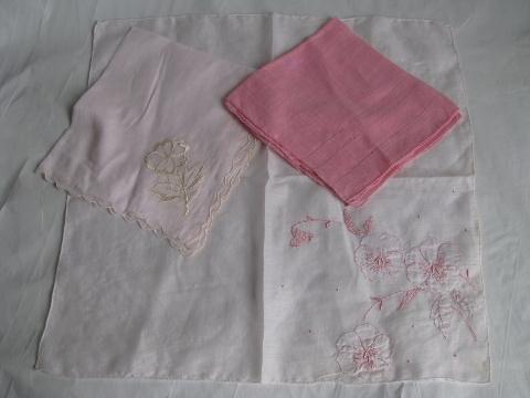 photo of vintage handkerchiefs lot, cotton lace trimmed hankies in white, pastel colors #4