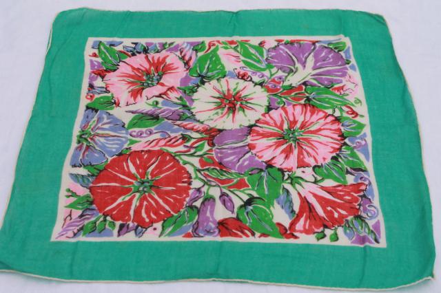 photo of vintage handkerchiefs lot - floral prints, spring flowers, bouquet of roses - printed cotton hankies #2
