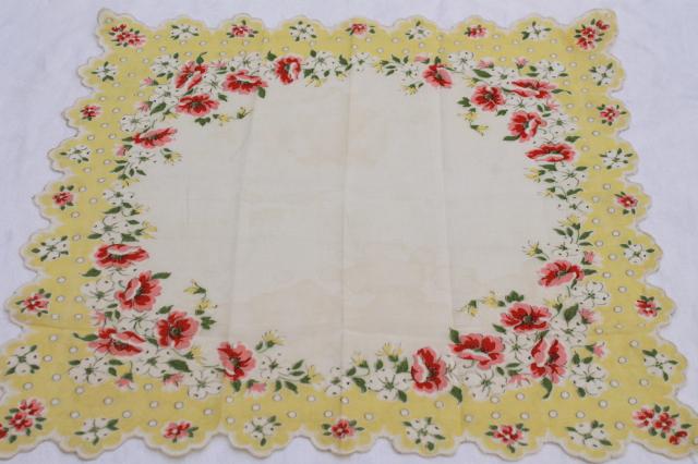 photo of vintage handkerchiefs lot - floral prints, spring flowers, bouquet of roses - printed cotton hankies #3