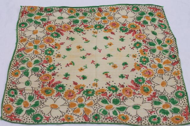 photo of vintage handkerchiefs lot - floral prints, spring flowers, bouquet of roses - printed cotton hankies #7