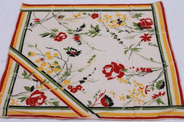 photo of vintage handkerchiefs lot - floral prints, spring flowers, bouquet of roses - printed cotton hankies #10