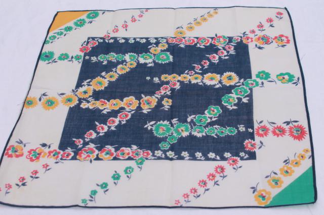photo of vintage handkerchiefs lot - floral prints, spring flowers, bouquet of roses - printed cotton hankies #11