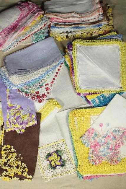 photo of vintage handkerchiefs lot, lace edged hankies trimmed w/ cotton thread crochet edgings #1