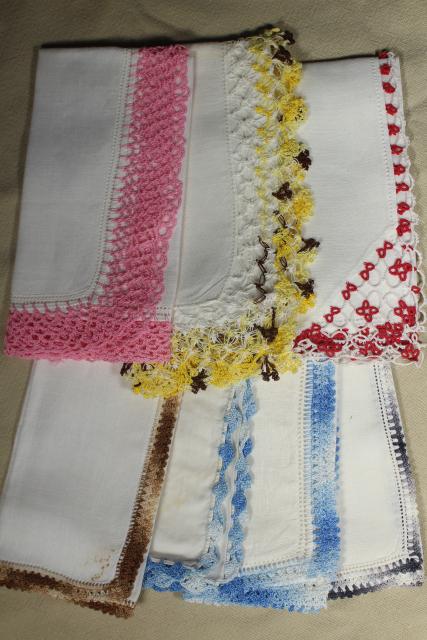 photo of vintage handkerchiefs lot, lace edged hankies trimmed w/ cotton thread crochet edgings #2