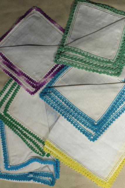 photo of vintage handkerchiefs lot, lace edged hankies trimmed w/ cotton thread crochet edgings #6