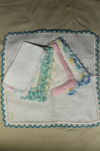 photo of vintage handkerchiefs lot, lace edged hankies trimmed w/ cotton thread crochet edgings #7
