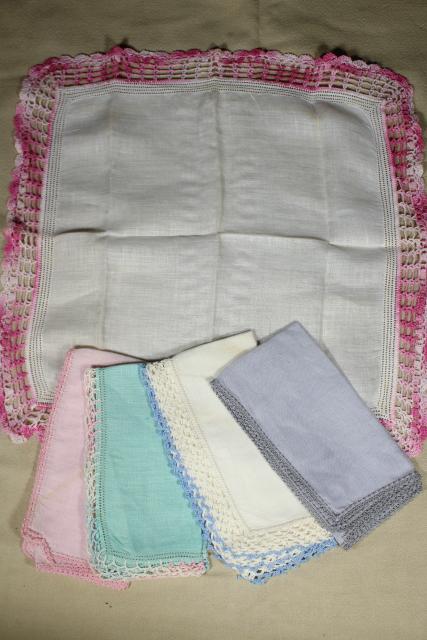 photo of vintage handkerchiefs lot, lace edged hankies trimmed w/ cotton thread crochet edgings #9