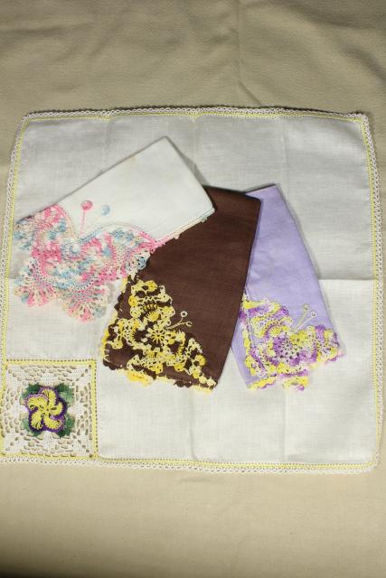 photo of vintage handkerchiefs lot, lace edged hankies trimmed w/ cotton thread crochet edgings #10