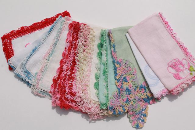 photo of vintage handkerchiefs lot, lace edged hankies trimmed w/ cotton thread crochet edgings #5