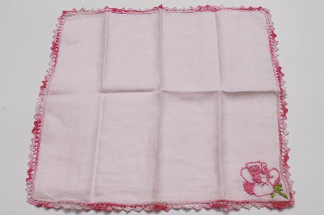 photo of vintage handkerchiefs lot, lace edged hankies trimmed w/ cotton thread crochet edgings #8