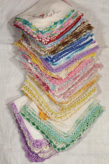 photo of vintage handkerchiefs lot, lace edged hankies trimmed w/ cotton thread crochet edgings #1