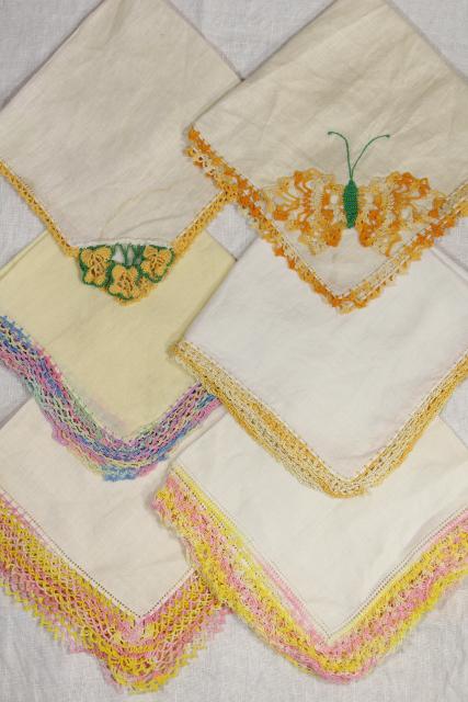 photo of vintage handkerchiefs lot, lace edged hankies trimmed w/ cotton thread crochet edgings #2