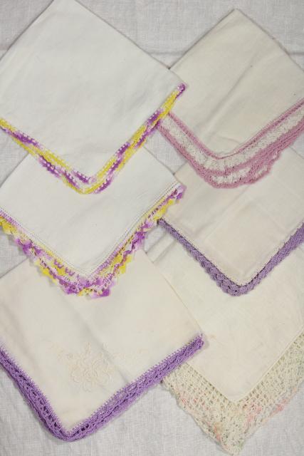 photo of vintage handkerchiefs lot, lace edged hankies trimmed w/ cotton thread crochet edgings #3