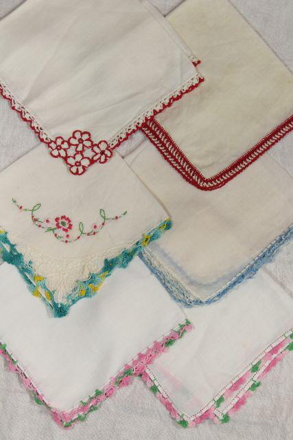 photo of vintage handkerchiefs lot, lace edged hankies trimmed w/ cotton thread crochet edgings #6