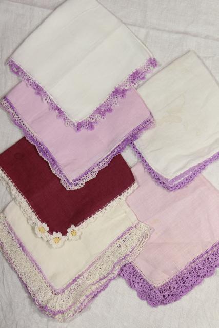 photo of vintage handkerchiefs lot, lace edged hankies trimmed w/ cotton thread crochet edgings #10