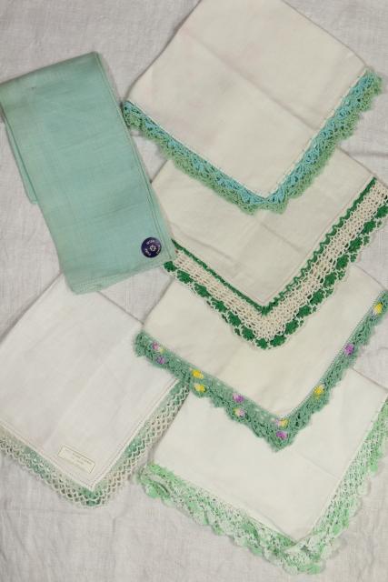 photo of vintage handkerchiefs lot, lace edged hankies trimmed w/ cotton thread crochet edgings #11