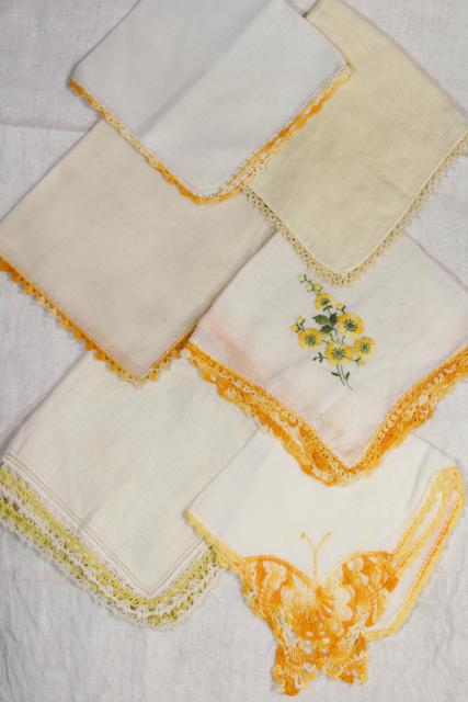 photo of vintage handkerchiefs lot, lace edged hankies trimmed w/ cotton thread crochet edgings #12