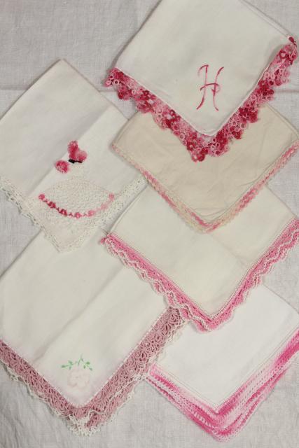 photo of vintage handkerchiefs lot, lace edged hankies trimmed w/ cotton thread crochet edgings #13