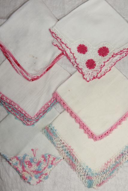 photo of vintage handkerchiefs lot, lace edged hankies trimmed w/ cotton thread crochet edgings #14