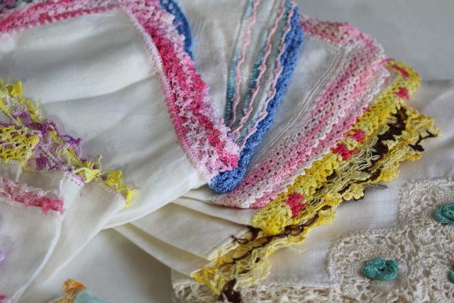 photo of vintage handkerchiefs lot, lace edged hankies trimmed w/ cotton thread crochet edgings #5